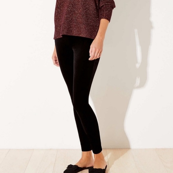 Loft Black Velvet Leggings Pants Size M Stretch - Picture 3 of 15